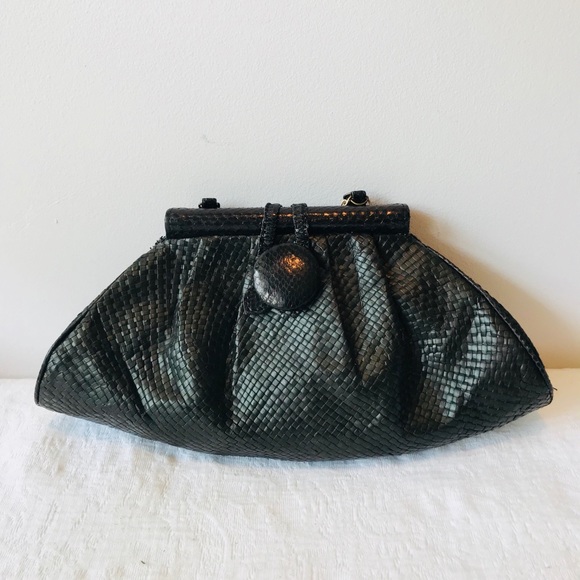 . Handbags - Python & Black Straw Handbag** With Chain